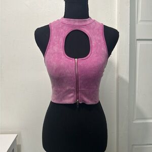Pink Sleeveless Ribbed Top